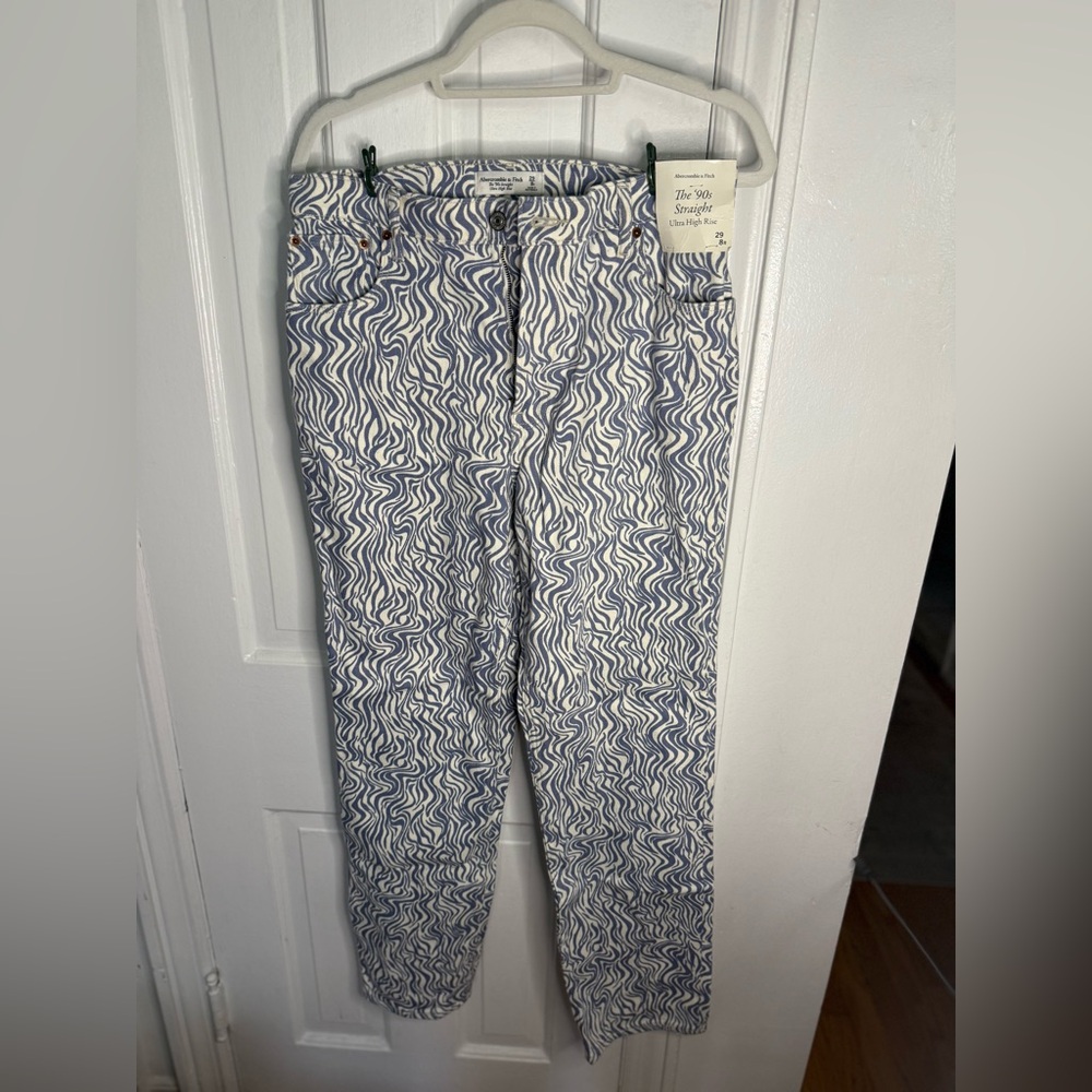 Abercrombie & Fitch Navy and White Wavy Print Pants